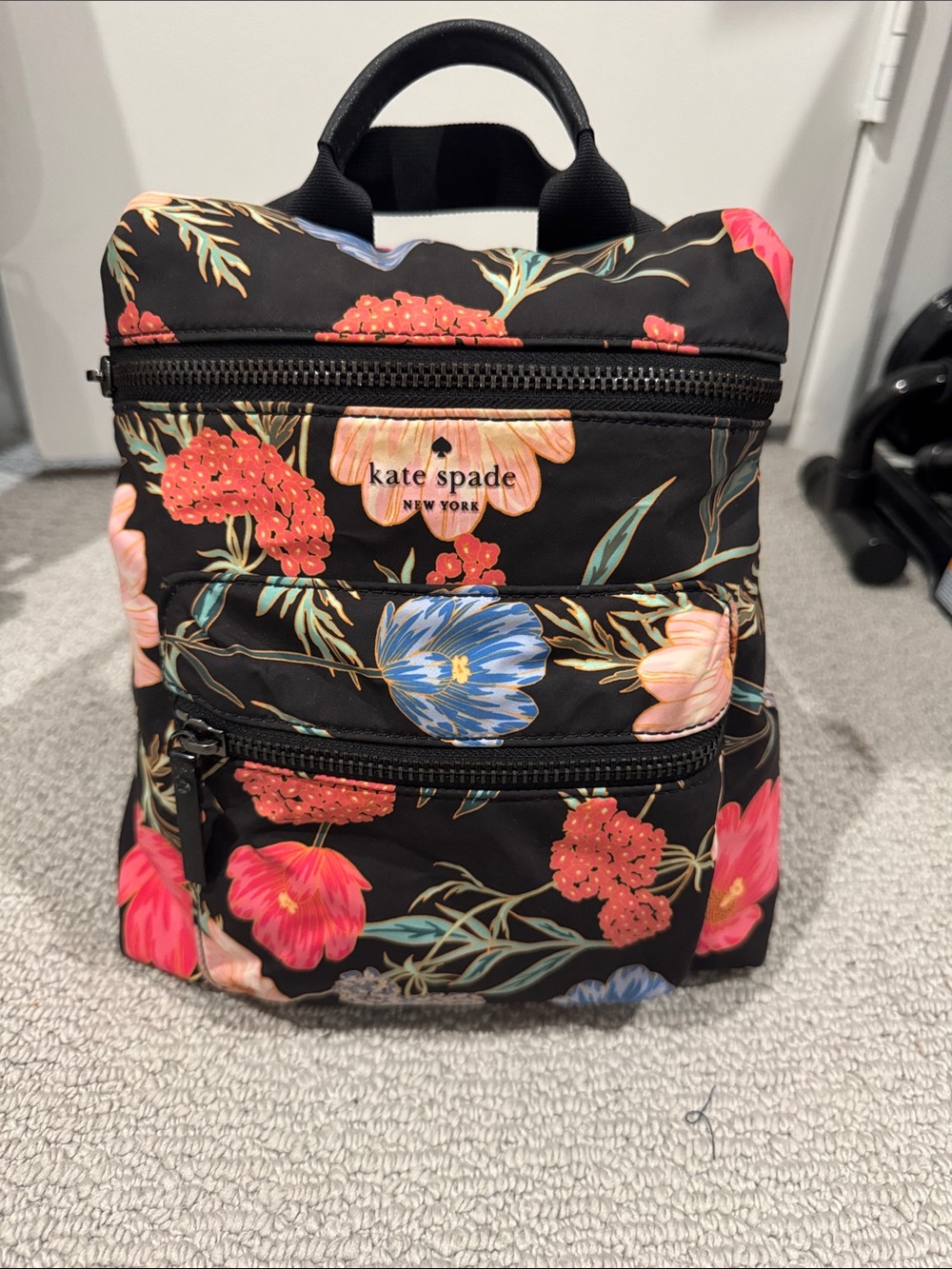 Kate Spade Thats The Spirit Black Floral Nylon Mini Backpack